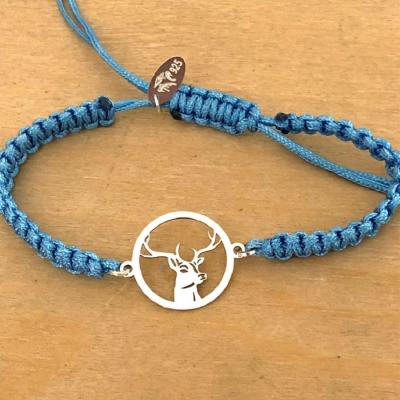 Bracelet jeton 1 Cerf Argent 925/1000 cordon marin