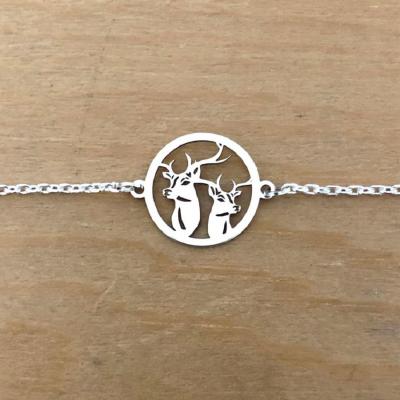 Bracelet sur chaîne Argent 925/1000 - 2 Cerfs