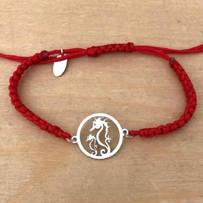 bracelet jeton 2 hippocampes argent 925/1000 cordon marin