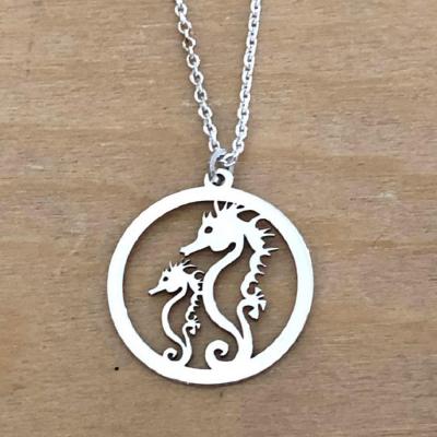 collier argent 925/1000 2 hippocampes