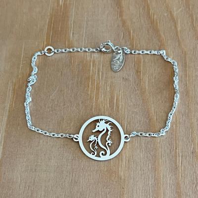 Bracelet   2 hippocampes jeton découpé sur chaîne argent 925/1000