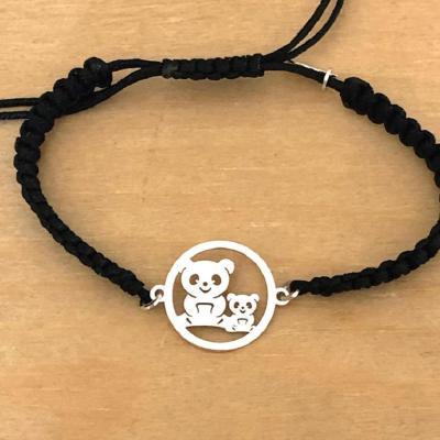 Bracelet jeton 2 Pandas Argent 925/1000 cordon marin