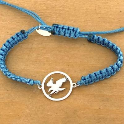 Bracelet jeton Aigle en vol Argent 925/1000 cordon marin