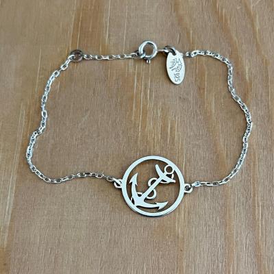 Bracelet Ancre Marine jeton découpé sur chaine argent 925/1000