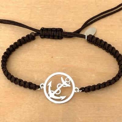 bracelet jeton Ancre Marine argent 925/1000 cordon marin