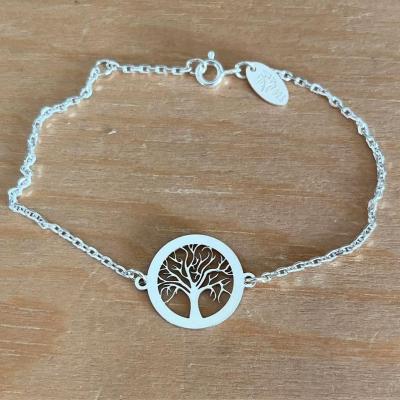 Bracelet Arbre de Vie jeton découpé sur chaîne argent 925/1000
