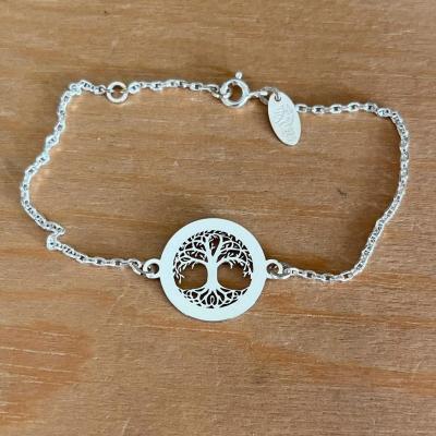 Bracelet Arbre de Vie Racine jeton découpé sur chaîne argent 925/1000