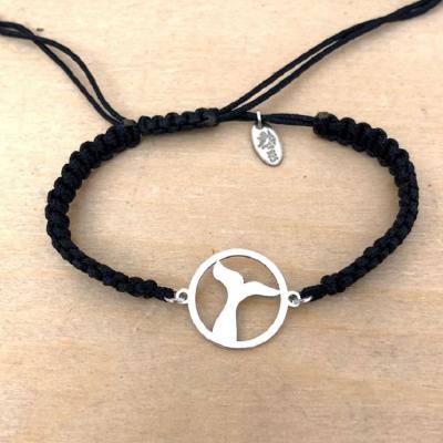 bracelet jeton Queue de Baleine argent 925/1000 cordon marin