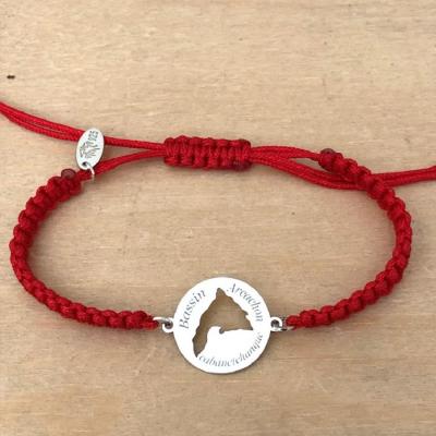 bracelet jeton Bassin d'Arcachon argent 925/1000 cordon marin