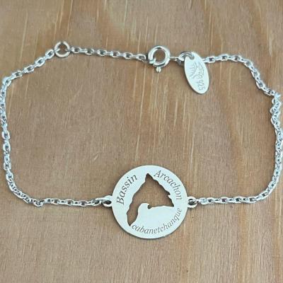 Bracelet Bassin d'Arcachon jeton découpé sur chaîne argent 925/1000