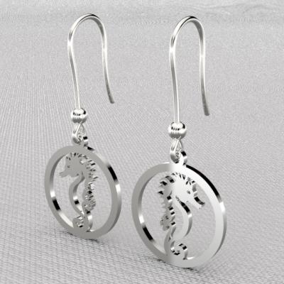 Boucle d'oreille jeton 1 hippocampe argent 925/1000