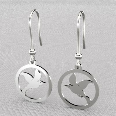 Boucle d'oreille jeton mouette ( cayouckette) argent 925/1000