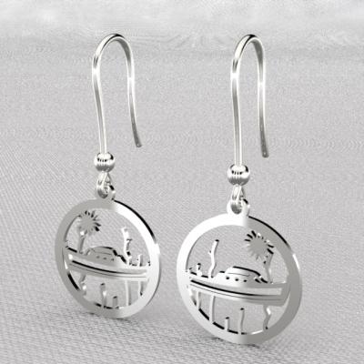 Boucle d'oreille jeton pinasse et pignots  argent 925/1000