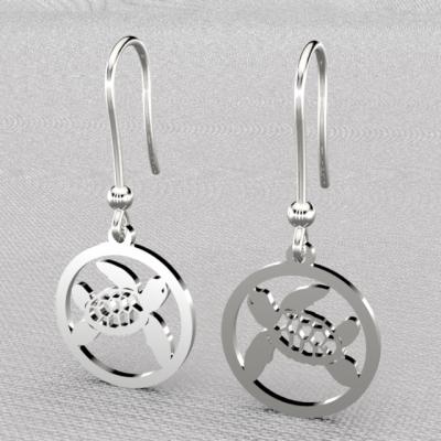 Boucle d'oreille jeton tortue argent 925/1000