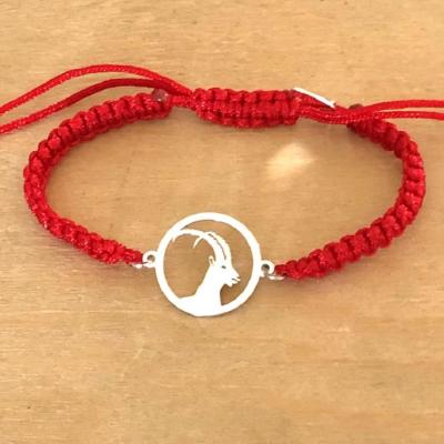 Bracelet jeton Bouquetin Argent 925/1000 cordon marin