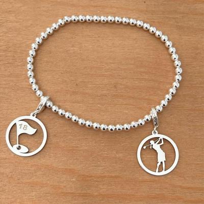 Bracelet Boule extensible Argent 925/1000 avec 2 charms - Thème du Golf