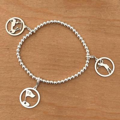 Bracelet Boule extensible Argent 925/1000 avec 3 charms - Thème du Golf