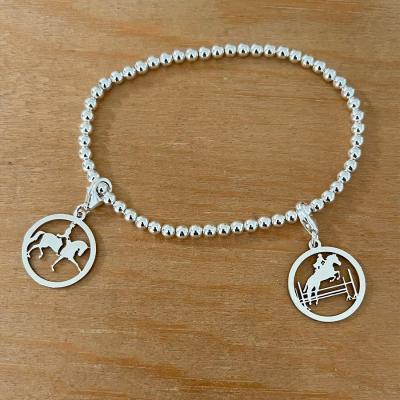 Bracelet Boule extensible Argent 925/1000 avec 2 charms - Thème du Cheval