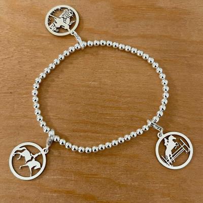 Bracelet Boule extensible Argent 925/1000 avec 3 charms - Thème du Cheval