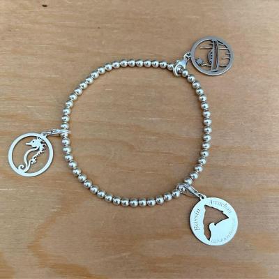 Bracelet Boule extensible Argent 925/1000 avec 3 charms - Thème de la MER