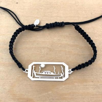 Bracelet Pinasse/Pignots rectangle Argent 925/1000 sur cordon marin