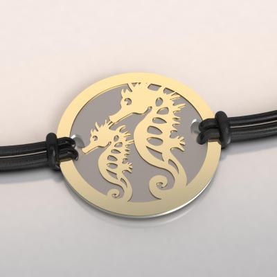 bracelet or et acier hippocampe et son petit