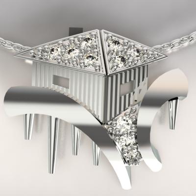cabane tchanquée argent 925/1000  4gr et diamants de laboratoire 0.13ct g/si