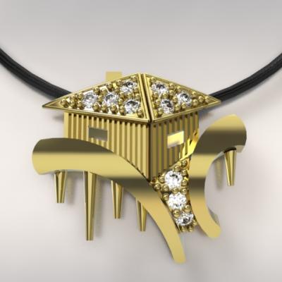 cabane tchanquée or jaune 750/1000 3gr et diamants de laboratoire 0.13ct g/si