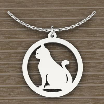 Collier en Argent 925 - Chat assis