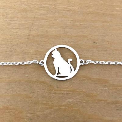 Bracelet sur chaîne Argent 925/1000 - Chat Assis