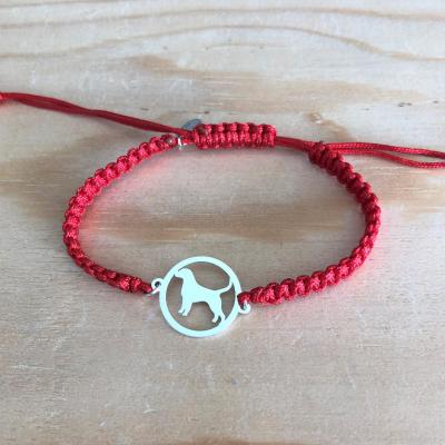 Bracelet jeton Chien Argent 925/1000 cordon marin