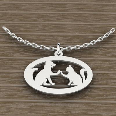 Collier en Argent 925 - Chien Chat découpé
