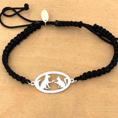 Bracelet jeton Chien Chat Argent 925/1000 cordon marin