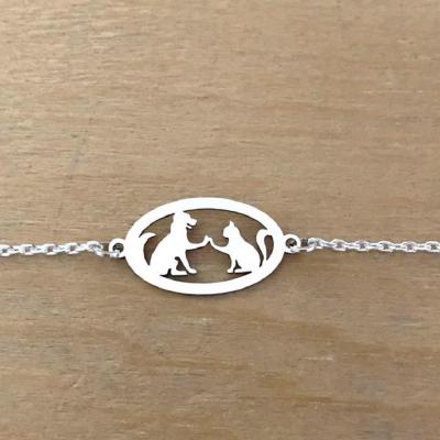 Bracelet sur chaîne Argent 925/1000 - Chien Chat