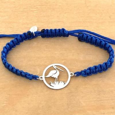 Bracelet jeton Cigogne et nid Argent 925/1000 cordon marin