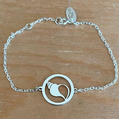 Bracelet Coquillage jeton découpé sur chaine argent 925/1000