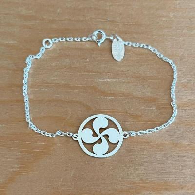 Bracelet Croix Basque jeton découpé sur chaîne argent 925/1000