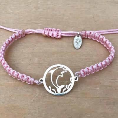 bracelet jeton Dauphin argent 925/1000 cordon marin