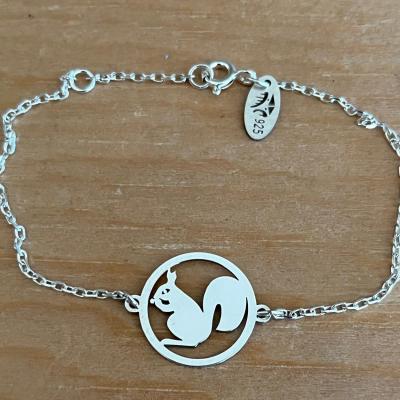 Bracelet Ecureuil jeton découpé sur chaine argent 925/1000