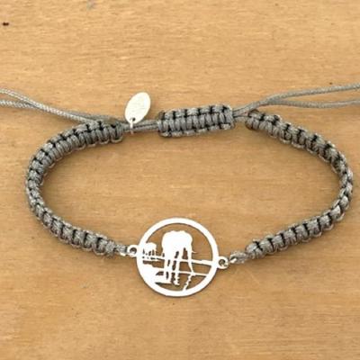 Bracelet jeton Éléphant Reflet Argent 925/1000 cordon marin