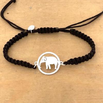 Bracelet jeton Éléphant Argent 925/1000 cordon marin