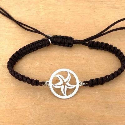 bracelet jeton Etoile de Mer argent 925/1000 cordon marin