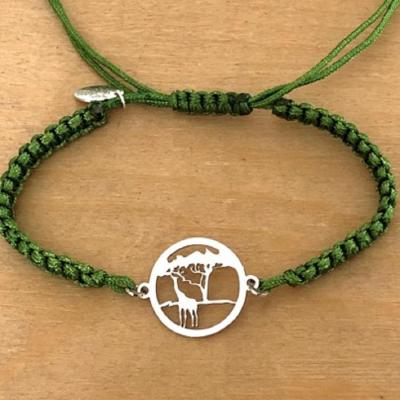 Bracelet jeton Girafe Argent 925/1000 cordon marin