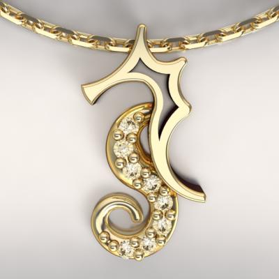 Pendentif Hippocampe  Or 750/1000  4.90gr et diamants de laboratoire 0.11ct