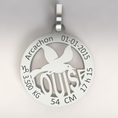 La médaille de naissance  mouette  du bassin d'Arcachon  (or blanc 750/1000 )