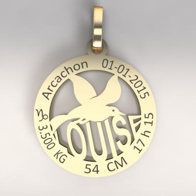 La médaille de naissance  mouette  du bassin d'Arcachon  (or jaune 750/1000 )
