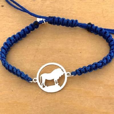 Bracelet jeton Lion Argent 925/1000 cordon marin