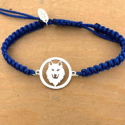 Bracelet jeton Loup Découpé Argent 925/1000 cordon marin