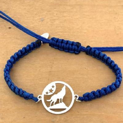 Bracelet jeton Loup Etoile Argent 925/1000 cordon marin
