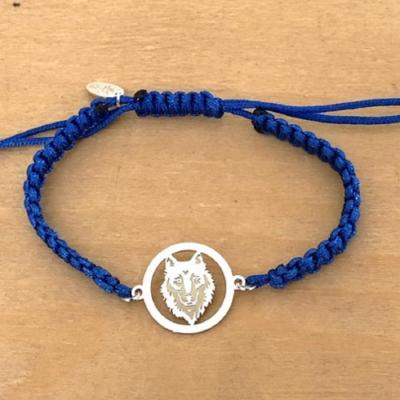 Bracelet jeton Loup Gravé Argent 925/1000 cordon marin